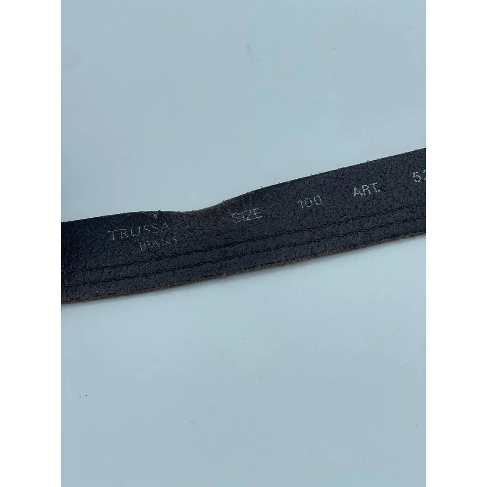 Trussardi‎ Jeans Brown 100 Leather Belt Made in Italy Sz 38/100cm Silver Buckle